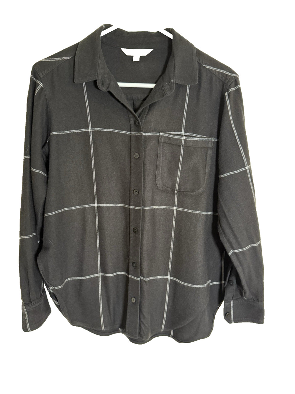 Athleta Heat Gen Flannel XS Trail to Town Button-Up Shirt Black White Windowpane